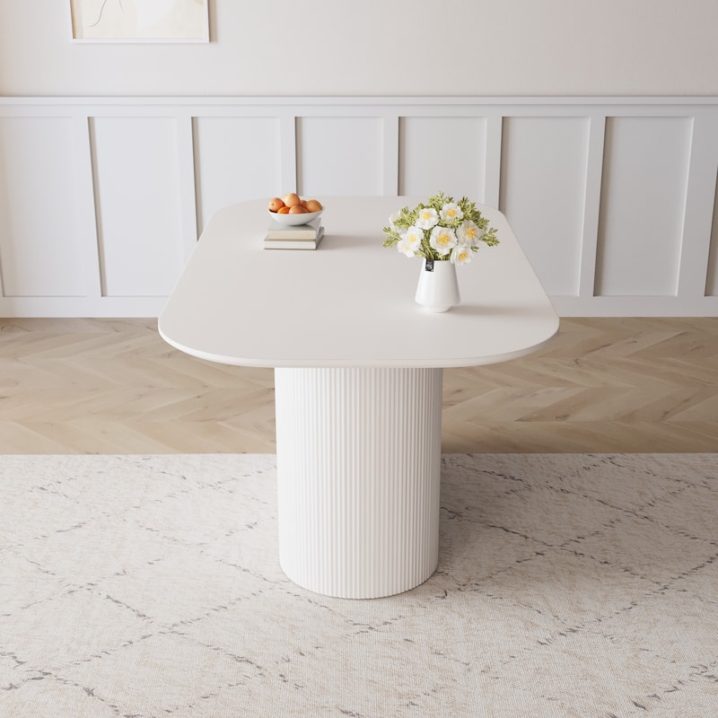 63-Inch MDF Modern Dining Table‌ – Stylish Design with Vertical Striped Legs, Thick Elegant Tabletop, Seats 4-8 People .