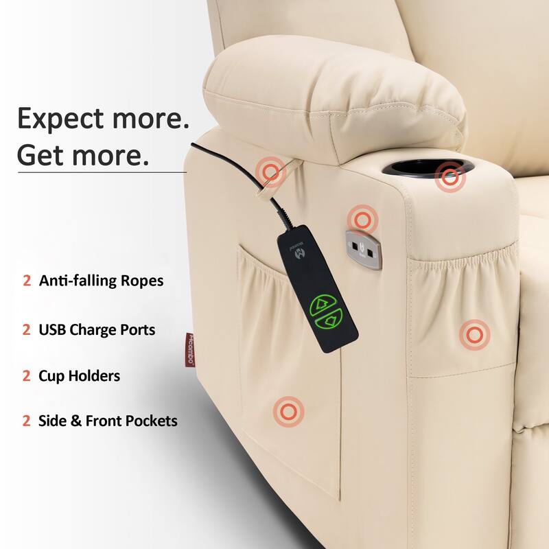 MCombo Electric Power Lift Recliner Chair with Extended Footrest, Cup Holders, Faux Leather 7507