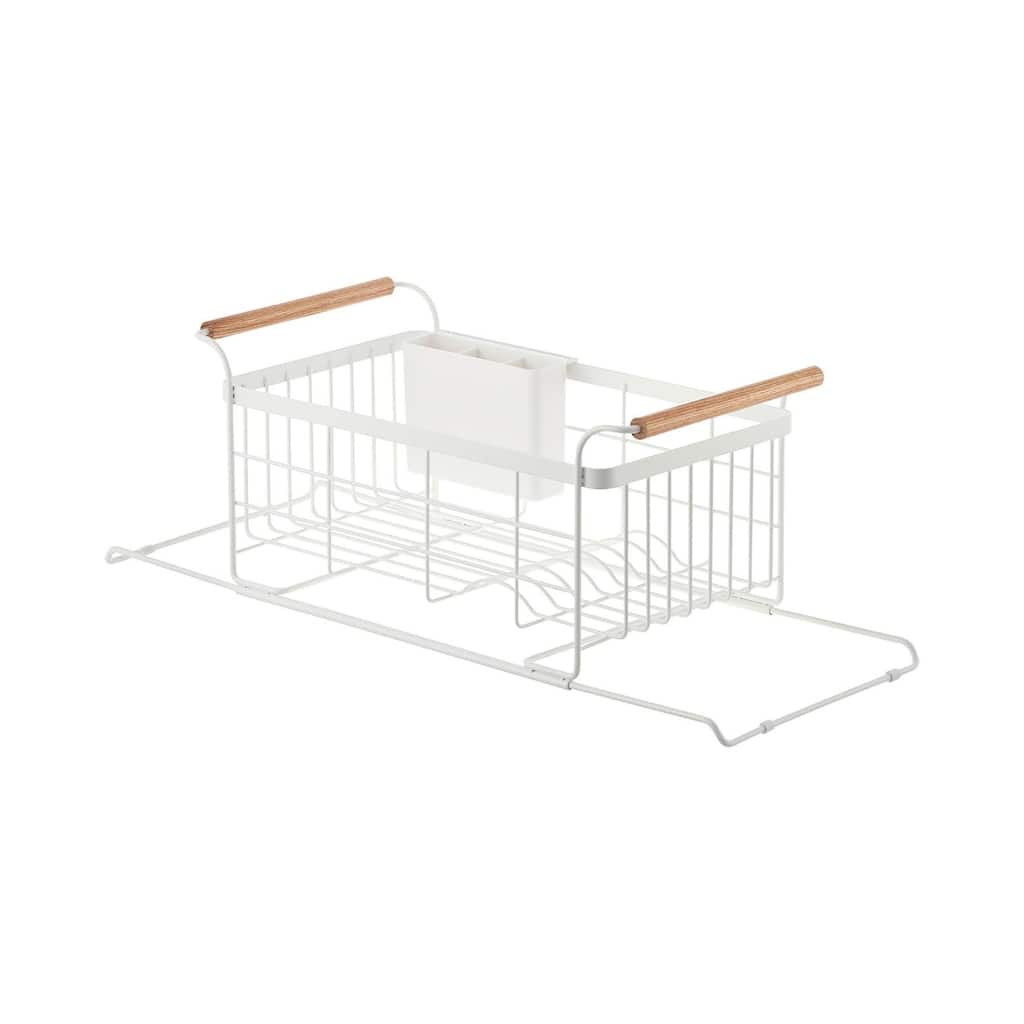 Yamazaki Home Over-the-Sink Dish Rack, Steel and Wood, Holds 11 lbs, Expandable - L 9.65 x W 18.31 x H 8.66 inches