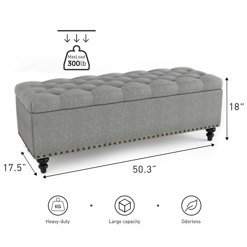 Button-Tufted Storage Bench for Bedroom 50.3"W x 17.5"D x 18"H Bottom rivets design
