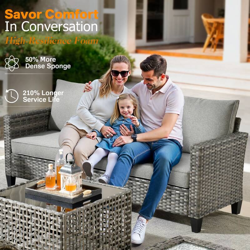 OVIOS 7-piece Patio Wicker Swivel Rocking Chair Set With Fire Pit
