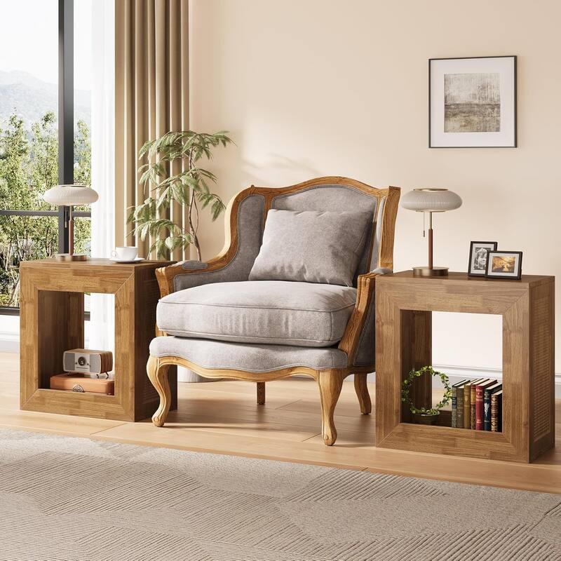 2-Tier End Table, Side Table with Sturdy Base, Square Bedside Table Nightstand