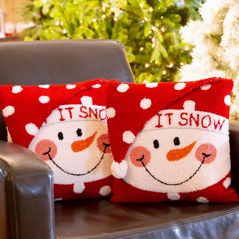 Glitzhome 14"L Hooked 3D Santa Snowman Christmas Throw Pillow Home Decor