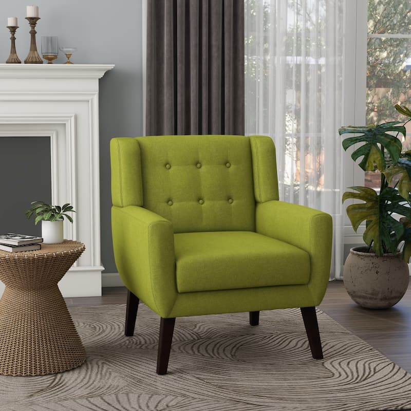 Modern Cotton Linen Upholstered Armchair Tufted Accent Chair - Green