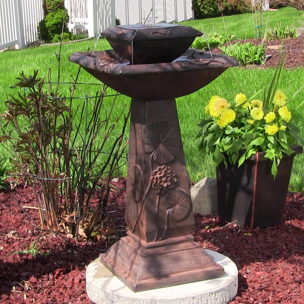Sunnydaze 2 Tier Lily Leaf Solar With Battery Fountain Rust Sunnydaze 2 Tier Lily Leaf Solar