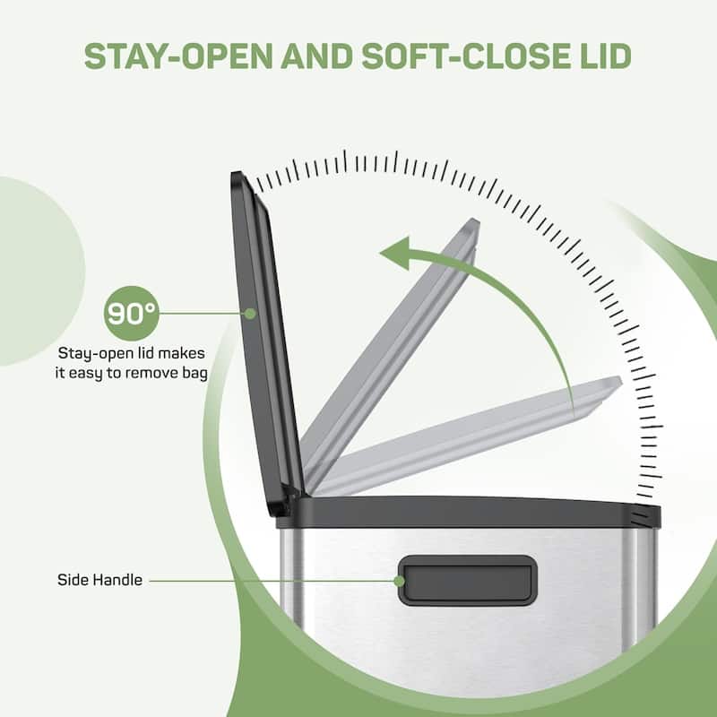 Kitchen Trash Can, 16 Gallon Garbage Can with Dual Inner Bins, Large Capacity 60/80 Liter Trash Can with Soft-Close Foot Pedal