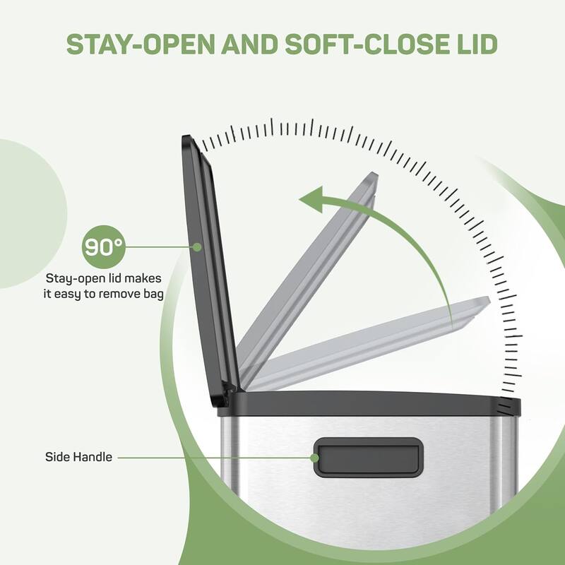 Kitchen Trash Can, 16 Gallon Garbage Can with Dual Inner Bins, Large Capacity 60 Liter Trash Can with Soft-Close Foot Pedal