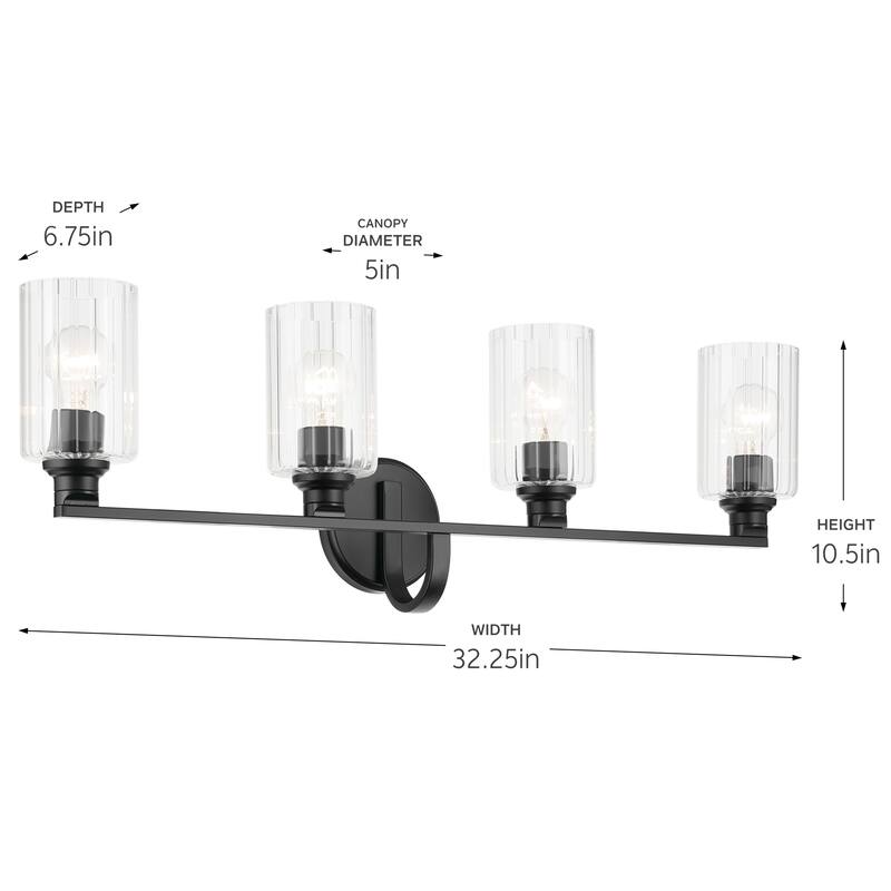 Kichler Lighting Gioe 32.25" 4-Light Vanity Light with Clear Fluted Glass in Black