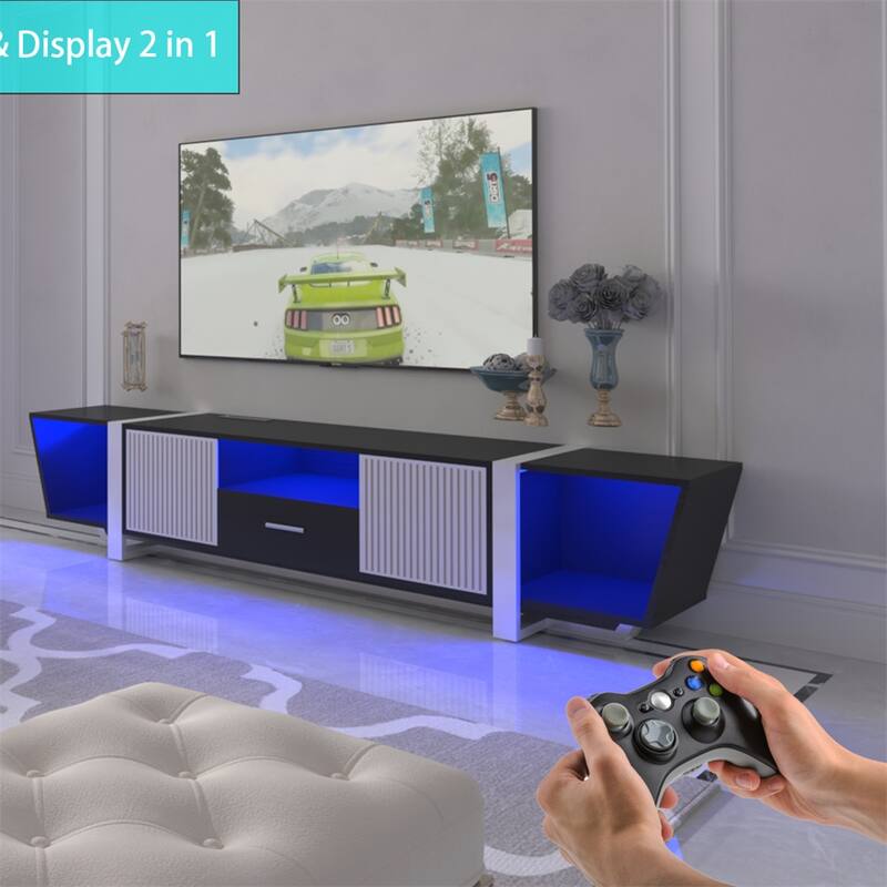 TV Console with Large Storage Cabinets,Lights and Remote Control