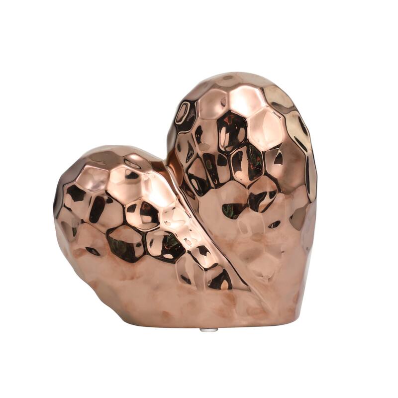 Rose Gold Ceramic Dimensional Angled Origami Inspired Heart Decorative Sculpture with Faceted Exterior