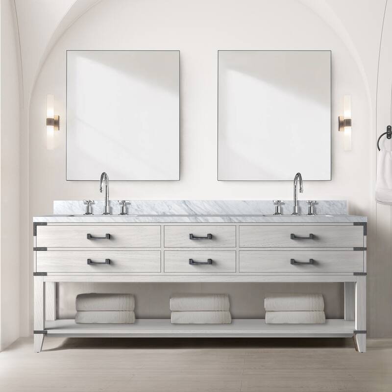 Norwalk Bath Vanity with Carrara Marble Top, Sink, Mirror and Faucet