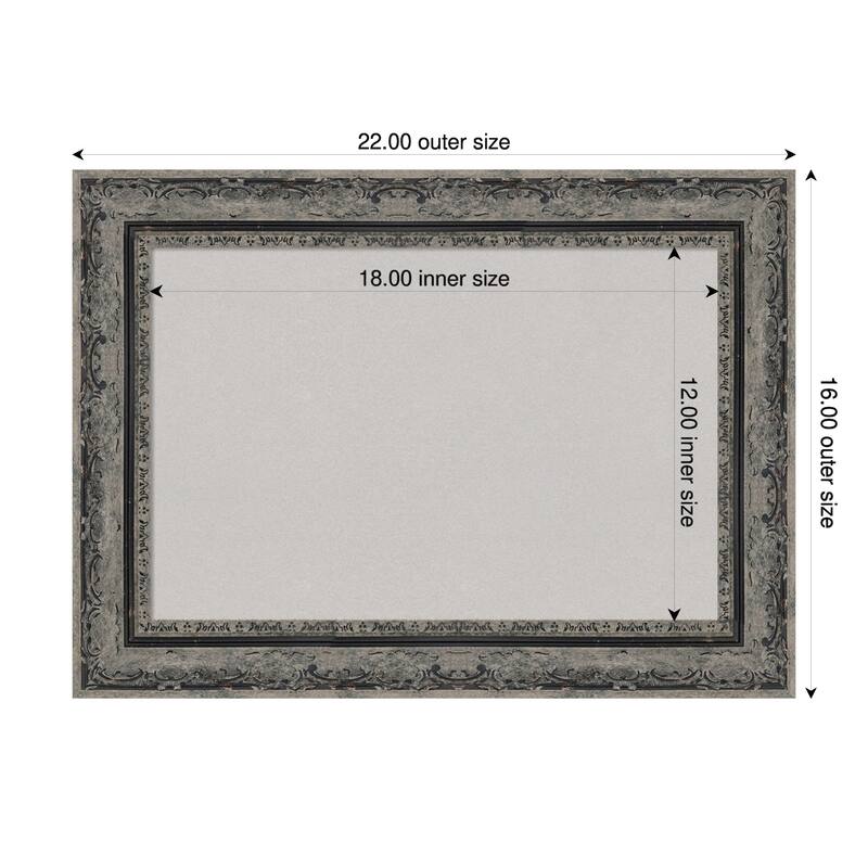 Filigree Matte Black Framed Cork Board - Bulletin Board, Organization Board, Pin Board - Grey - 22 x 16 in