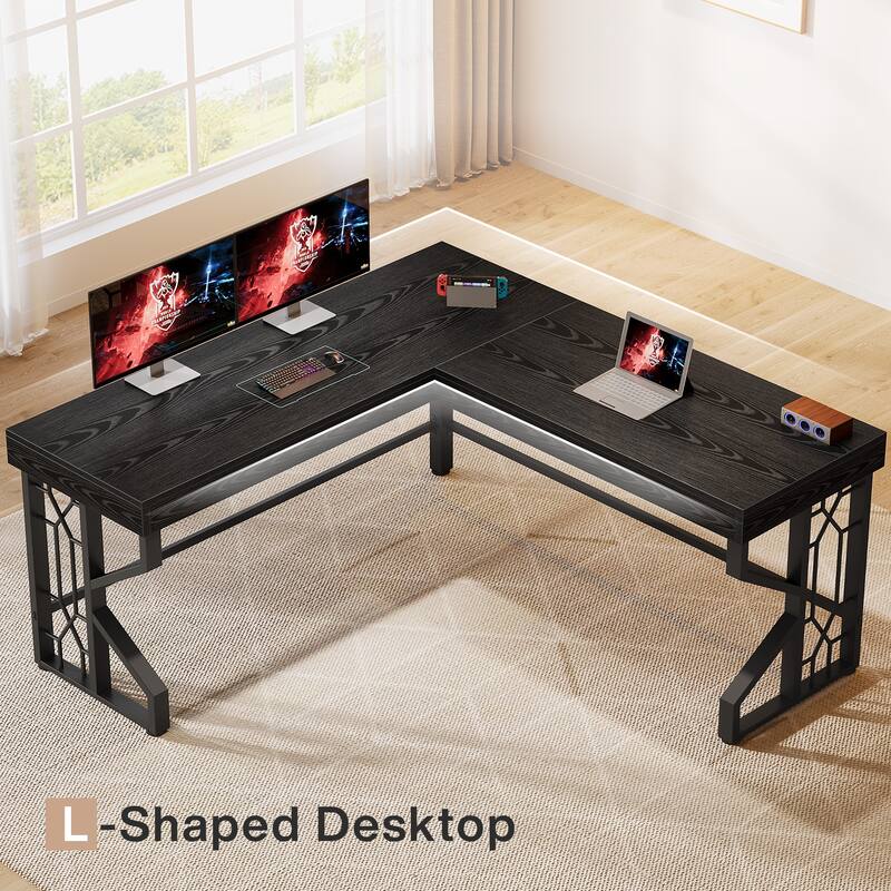 59 Inches Modern L-Shape Computer Desk for Home Office, Black