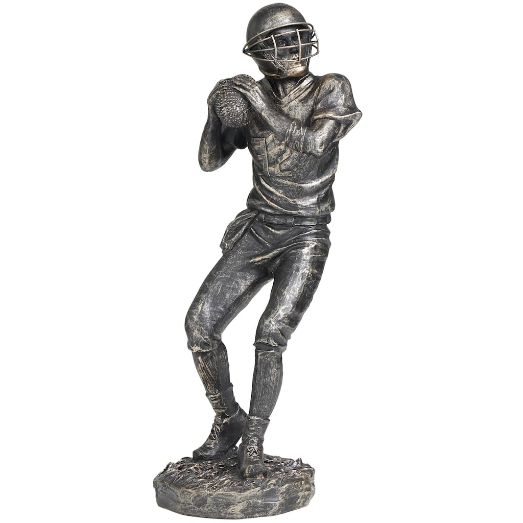 Polystone Football Player Decorative Sculpture - Silver - Roche River Decor