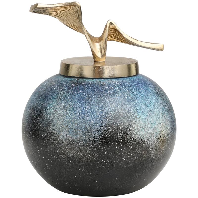 Blue Glass Galaxy Inspired Abstract Decorative Jars with Gold Wave Designed Top