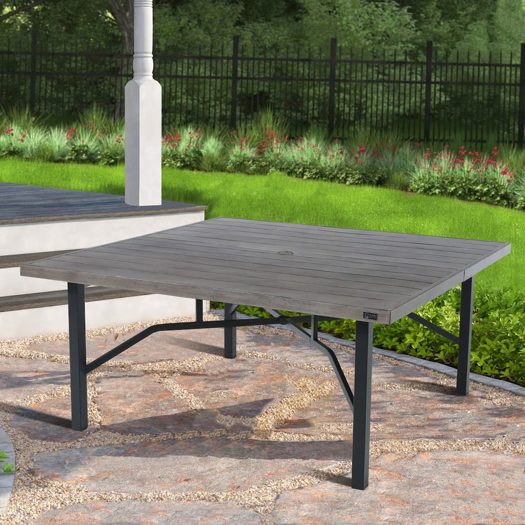 63 Inch Aluminum Outdoor Dining Table with Umbrella Hole