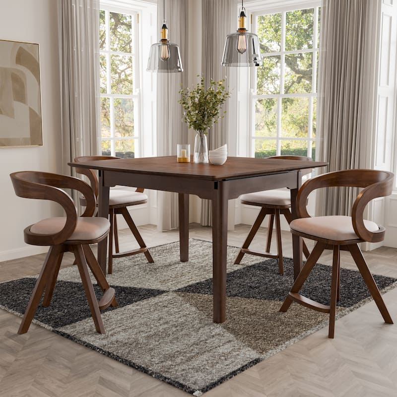 Furniture of America Abigail IX Mid-Century Modern 5-Piece Walnut 53-inch 1-Leaf Extendable Counter Height Dining Set - Rich Walnut