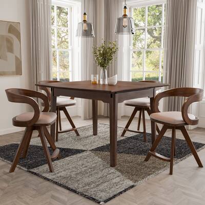 Furniture of America Abigail IX Mid-Century Modern 5-Piece Walnut 53-inch 1-Leaf Extendable Counter Height Dining Set