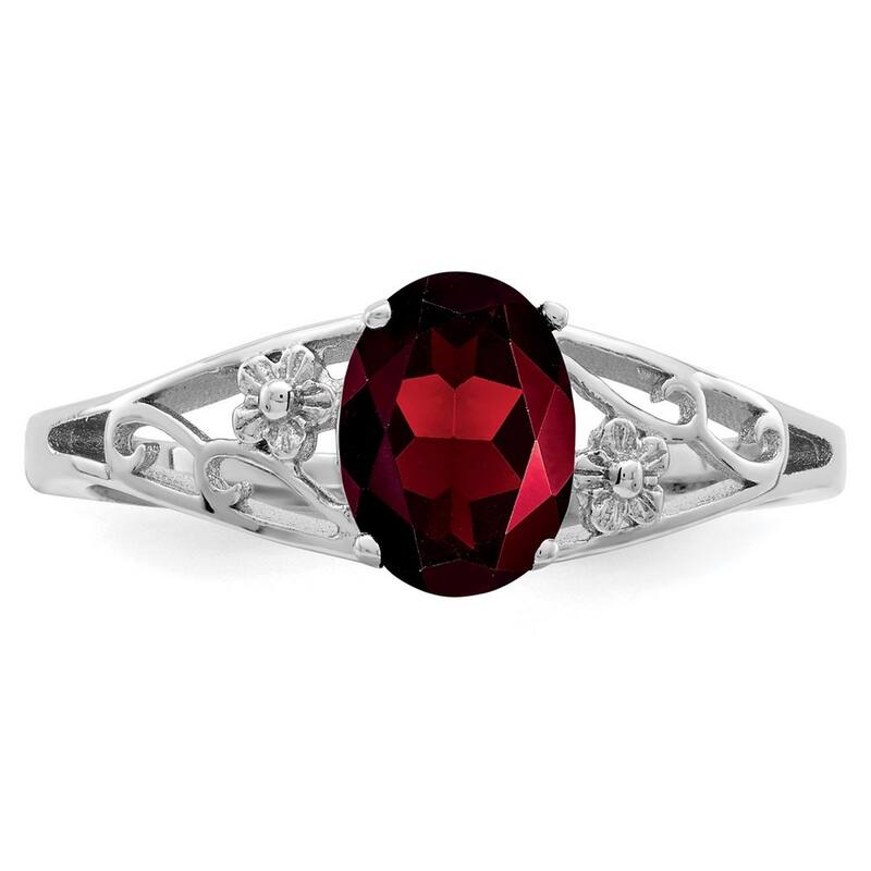 Curata 925 Sterling Silver Oval Polished Open back Garnet Ring