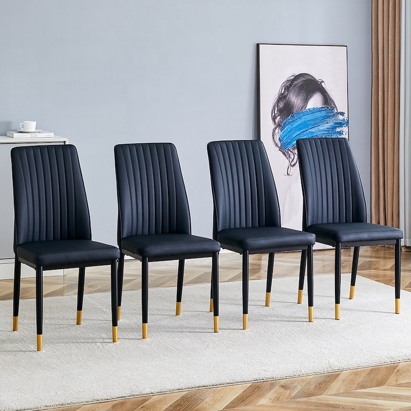 A set of 4 dining chairs, black dining chair set, PU material high backrest seats and sturdy leg chairs