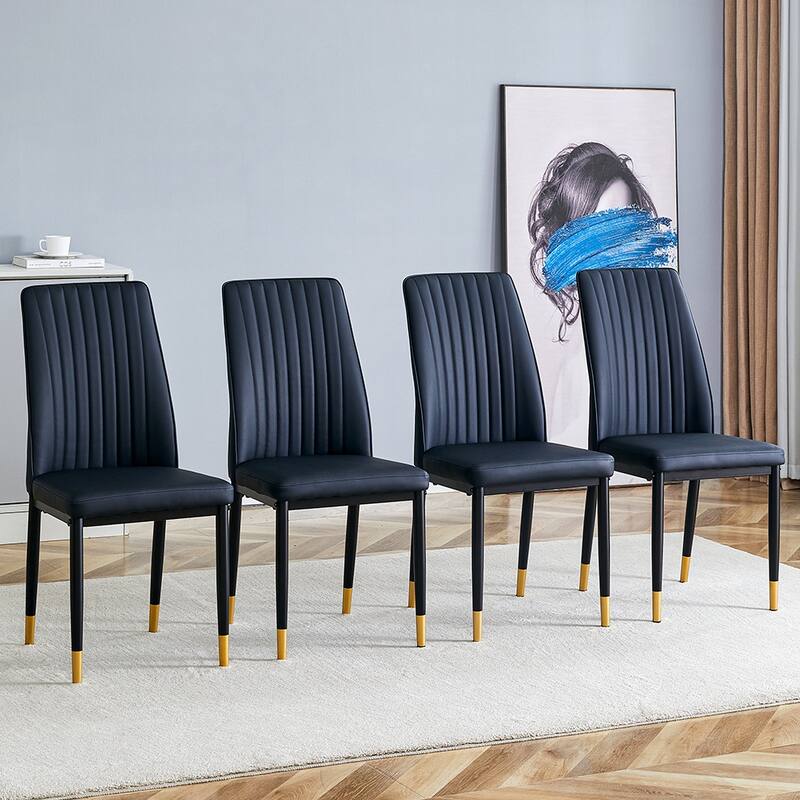 Set of 4 White Dining Chair Set w/ PU Material High Back Seat for Dining Room, Kitchen and Living Room - Black