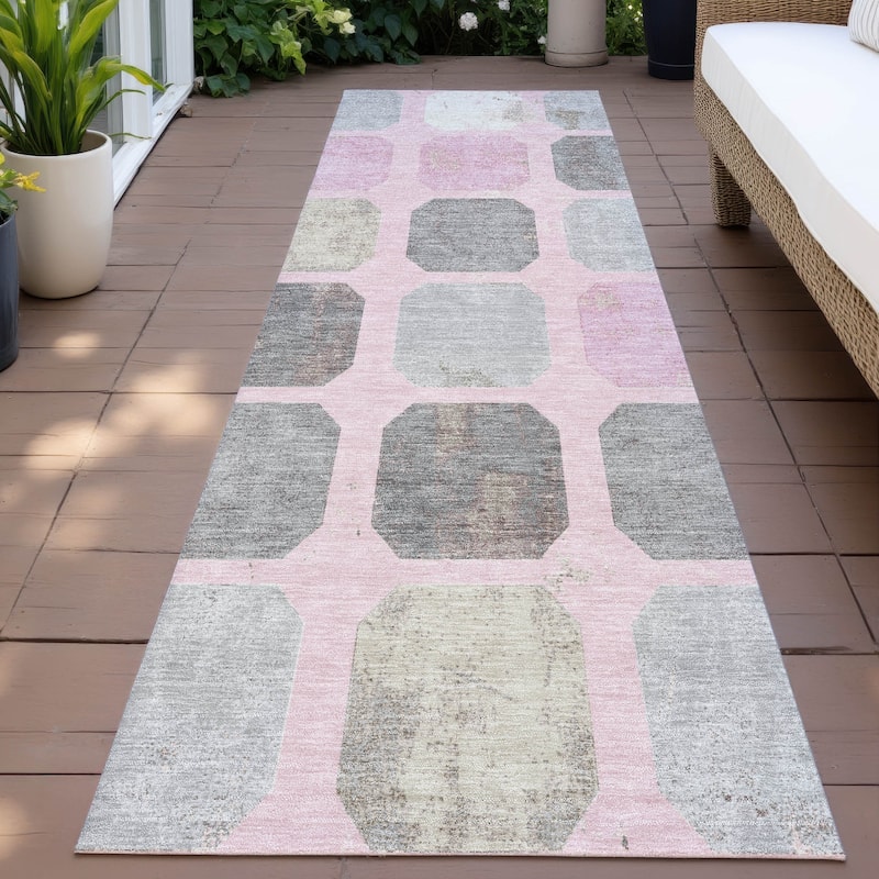 Machine Washable Indoor/Outdoor Casual Contemporary Chantille Rug - Pink - 2'3" x 7'6"