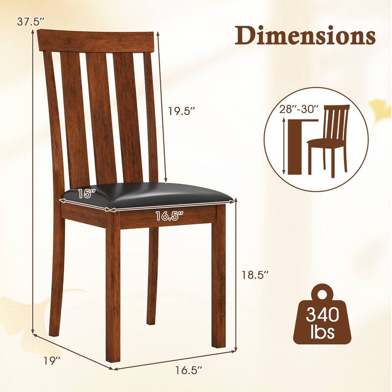 Set of 2 Dining Room Chairs with Rubber Wood Frame PU Leather Seat-Walnut - Multi