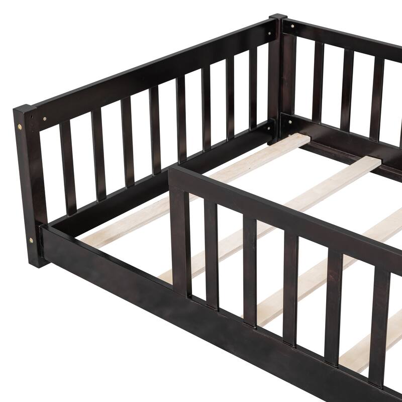 Twin Floor Platform Bed with Fence without Door