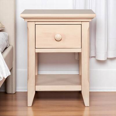 HomeRoots 24" Sand Solid Wood Solid and Manufactured Wood One Drawer Nightstand