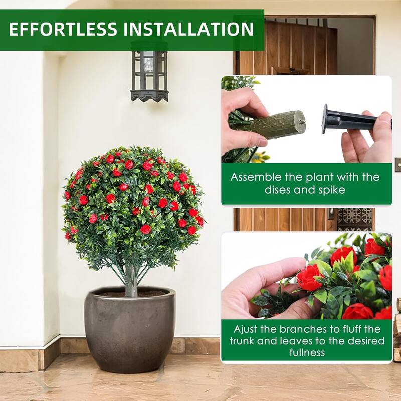 23.6" Artificial Topiary Ball Trees with Rose Flowers Set of 2
