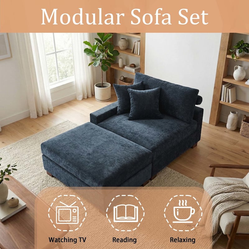 Oversized Chenille Modular Armchair And Ottoman Set Living Room Set