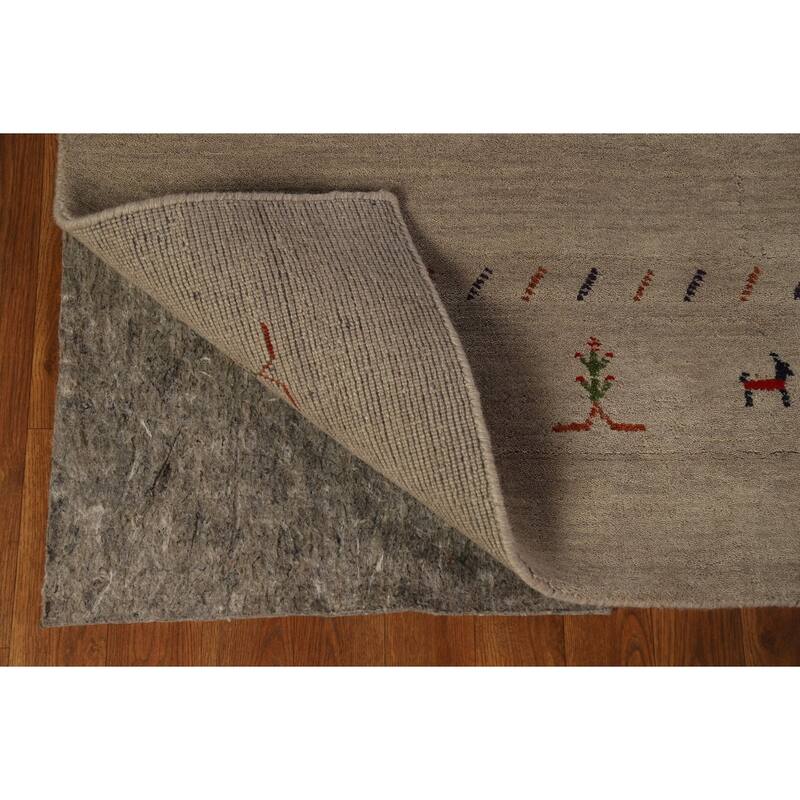 Tribal Gabbeh Area Rug Hand-Knotted Beige Oriental Wool Carpet - 5'7" x 7'10"