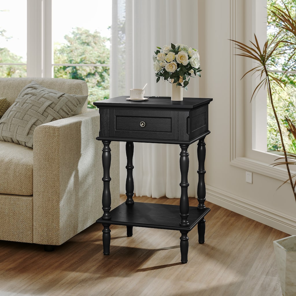 Nightstand with Built-in Charging Outlets, Minimal Assembly Needed