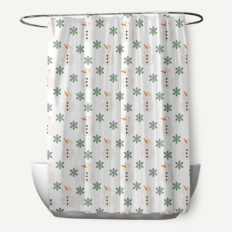 Snow Men In Snowstorm Shower Curtain - Succulent Green