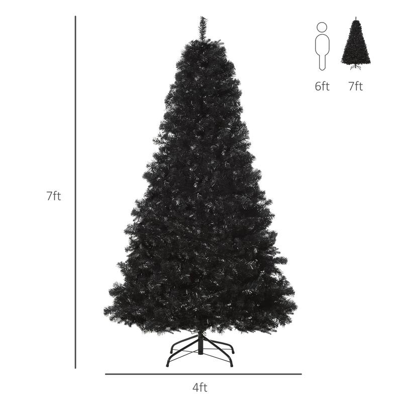 7FT Black Douglas Fir Artificial Christmas Tree, Realistic Design with 1,346 Tips, Halloween & Christmas Style