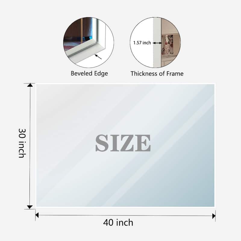 Modern White Beveled Bathroom Vanity Mirror, 40x30 Inch, Rectangular Wall Mirror for Horizontal or Vertical Mounting