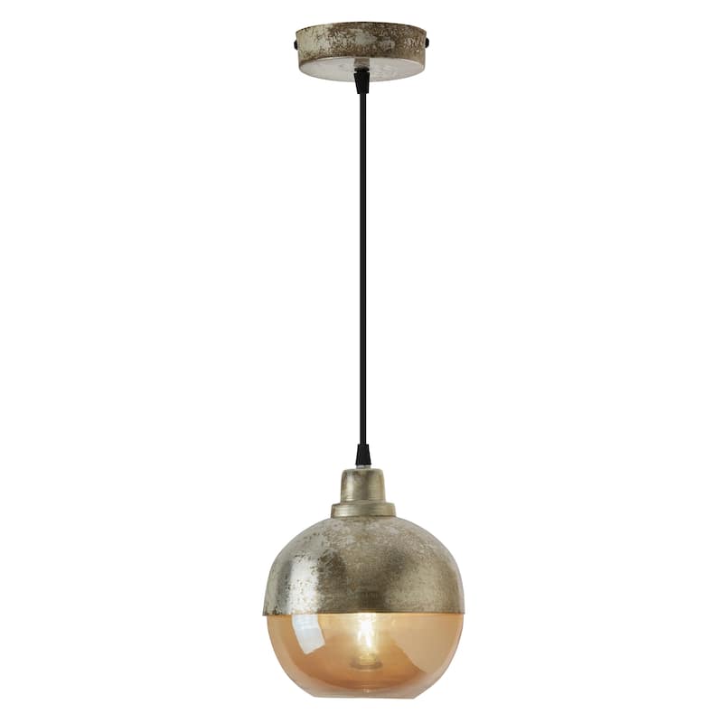 Arla River of Goods Silver and Amber Globe-Shaped Retro Pendant Lamp - 6.8" x 6.8" x 10.25/69.25" - 6.8" x 6.8" x 10.25/69.25" - Silver/Amber