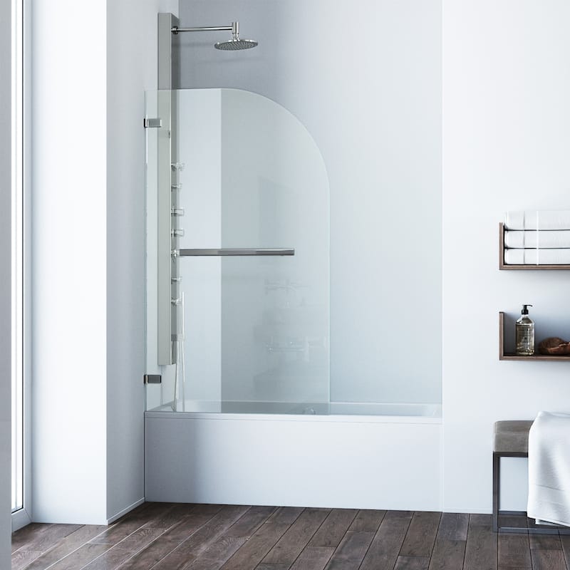 VIGO Orion 34" W x 58" H Frameless Hinged Tub Door in Stainless Steel