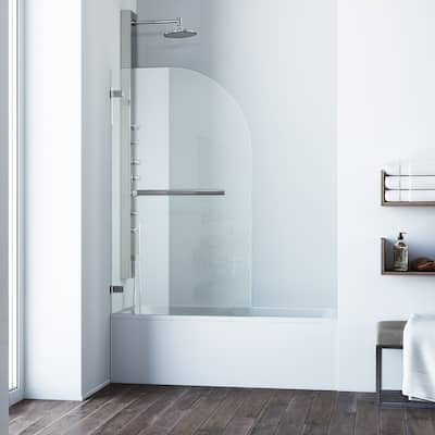 VIGO Orion 34" W x 58" H Frameless Hinged Tub Door in Stainless Steel