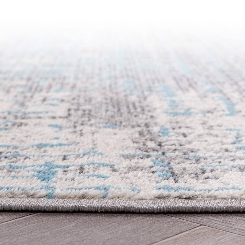 World Rug Gallery Distressed Abstract Design Blue Area Rug