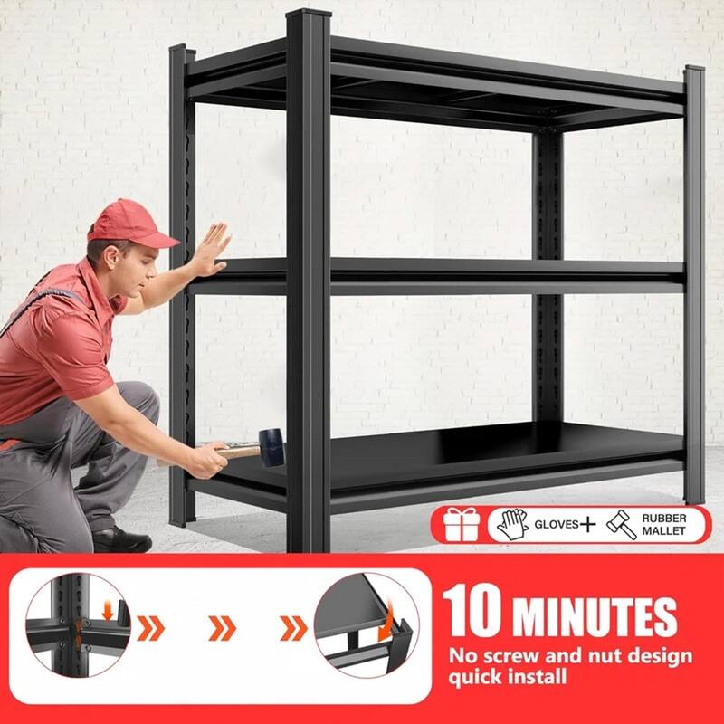 3-Tier Adjustable Metal Storage Rack, Black, 31.5/63"H