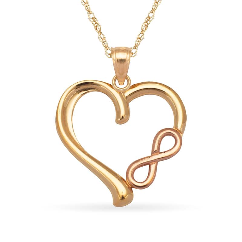 14k Gold 16-Inch Polished Infinity Heart Pendant Necklace (Choice of colors)
