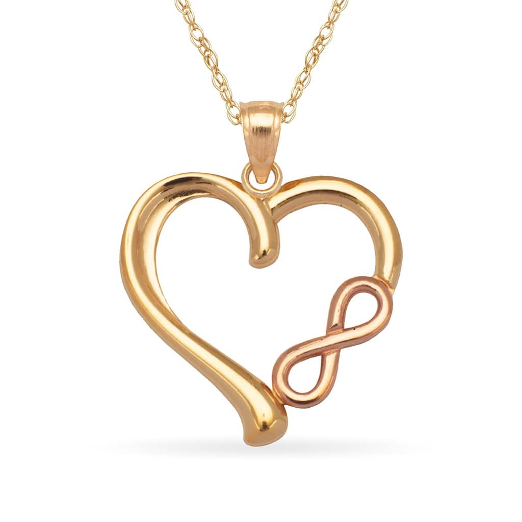 14k Gold 16-Inch Polished Infinity Heart Pendant Necklace (Choice of colors)
