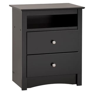 Broadway Black 2-drawer and Open Cubby Nightstand
