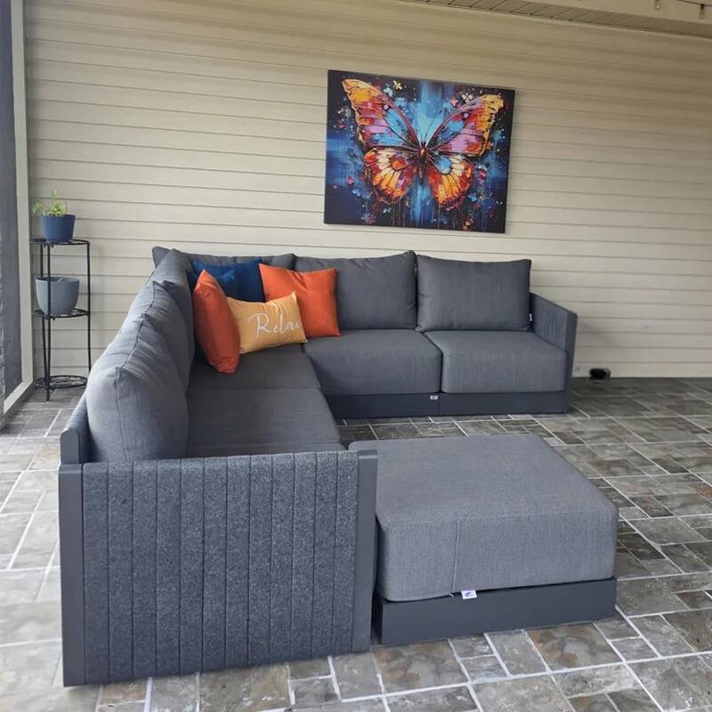 PURPLE LEAF Sanori Patio Conversation Set with Grey Ottoman and Cushion Patio Sofas Sectional Set for Poolside Graden