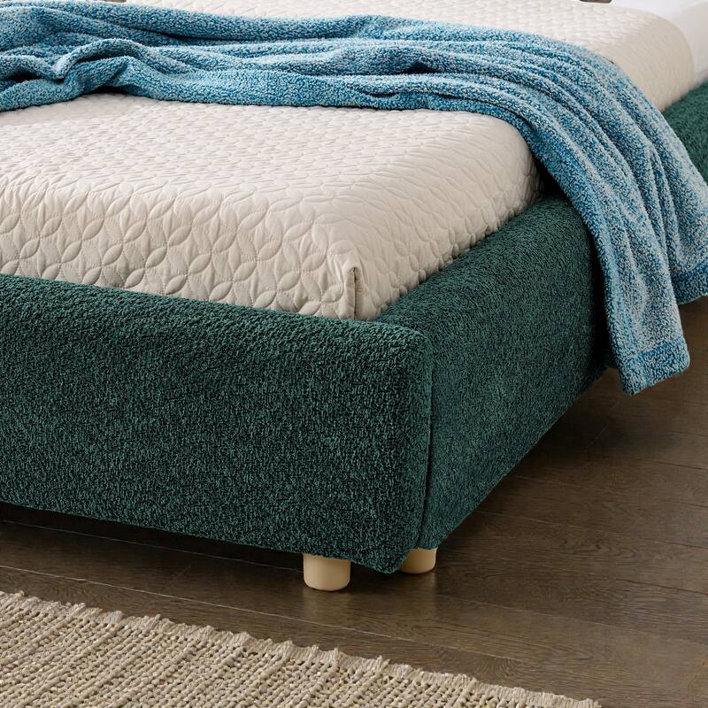 Upholstered Bed Frame with Tall Curved Headboard, Premium Circle Yarn Fabric, Modern Minimalist Platform Bed