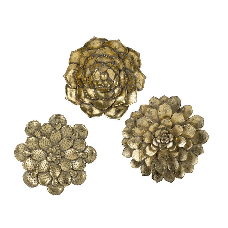 3-Piece Set Modern Succulent Wall Decor with Gold Resin Wall Flowers Easy Hang, for Home and Office Decor