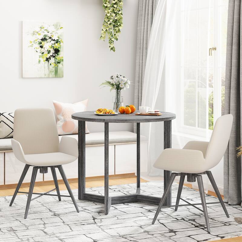 36 Inch Round Wood Dining Table for 2-4 People with Wing-shaped Pedestal Base-Grey