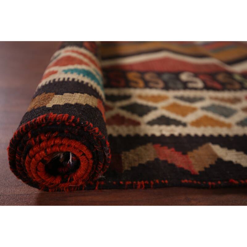 Vegetable Dye Tribal Kilim Qashqai Persian Vintage Wool Carpet - 5'3" X 8'3"