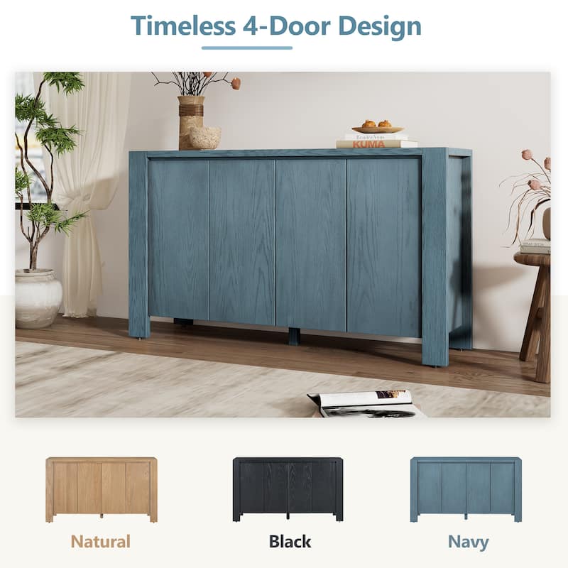 Buffet Cabinet with Storage, 4-Door Retro Wood Sideboard with Distressed Finish and Adjustable Shelves